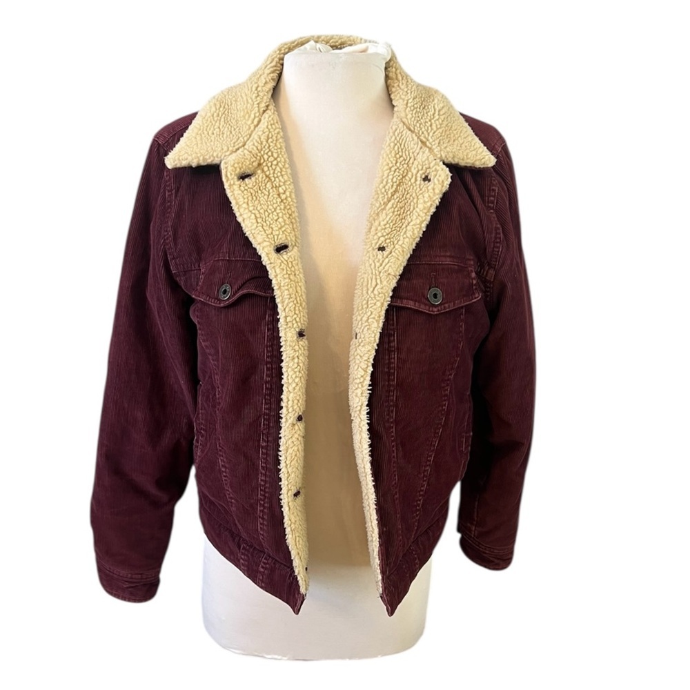Vintage LL Bean Sherpa Lined Corduroy Burgundy Jacket - Medium